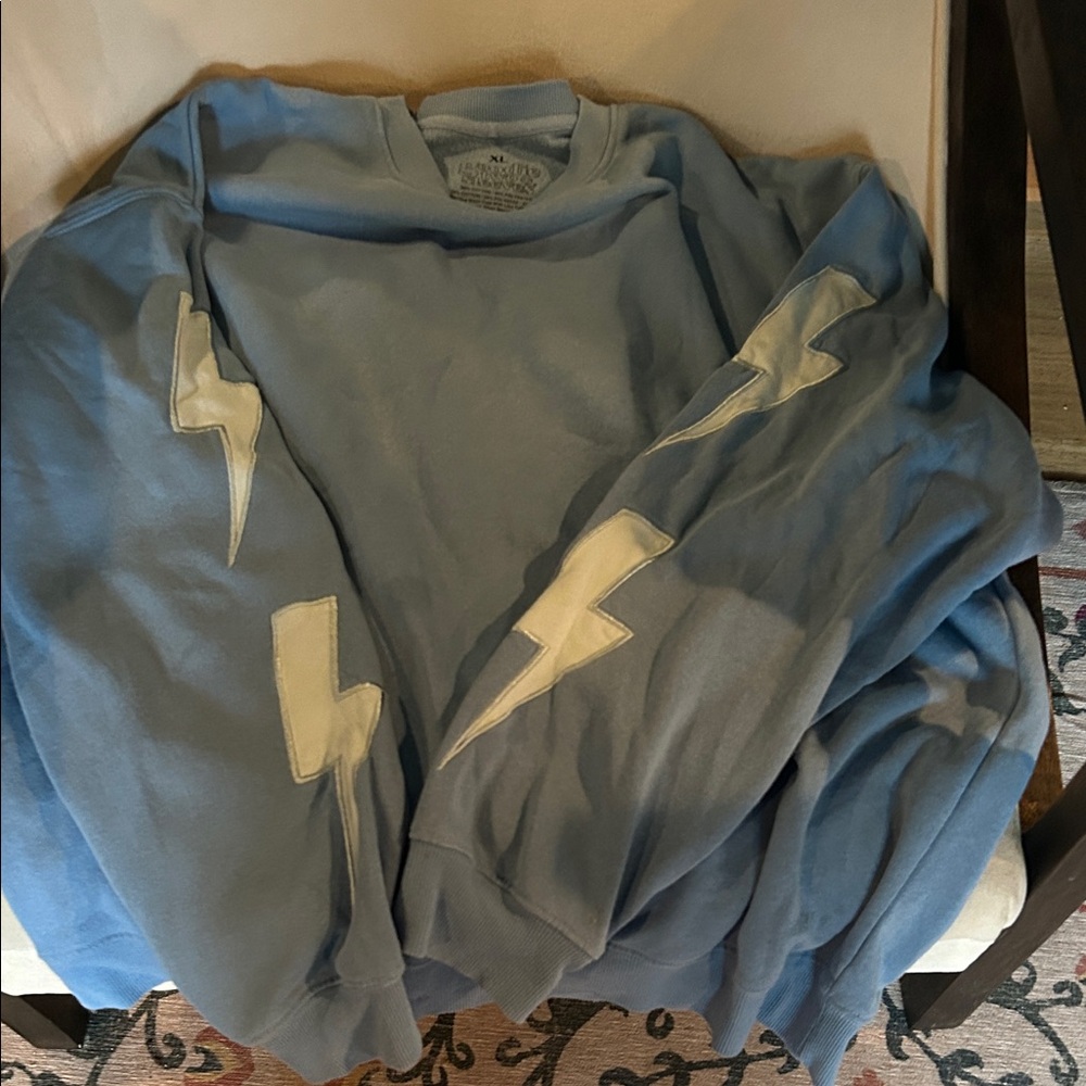 Men's Blue Crewneck Sweater with Lightning Bolt Design